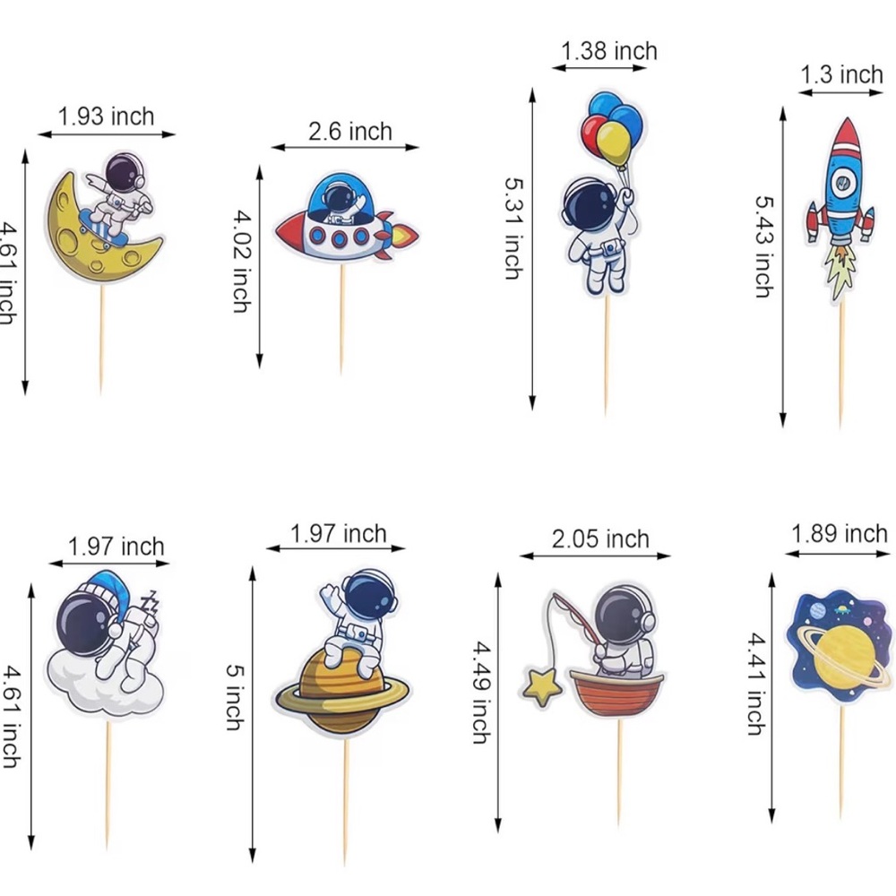 24~Space Astronaut Cupcake Toppers Rocket Planet Trip to the Moon Decorations - Picture 3 of 7